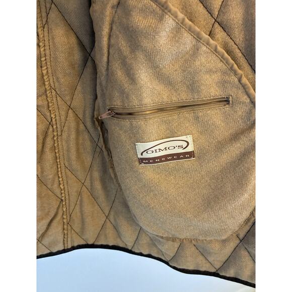 VTG 90s Quilted Brown Leather Wool Jacket Italian Designer Gimo’s Chore Coat L - Picture 10 of 16